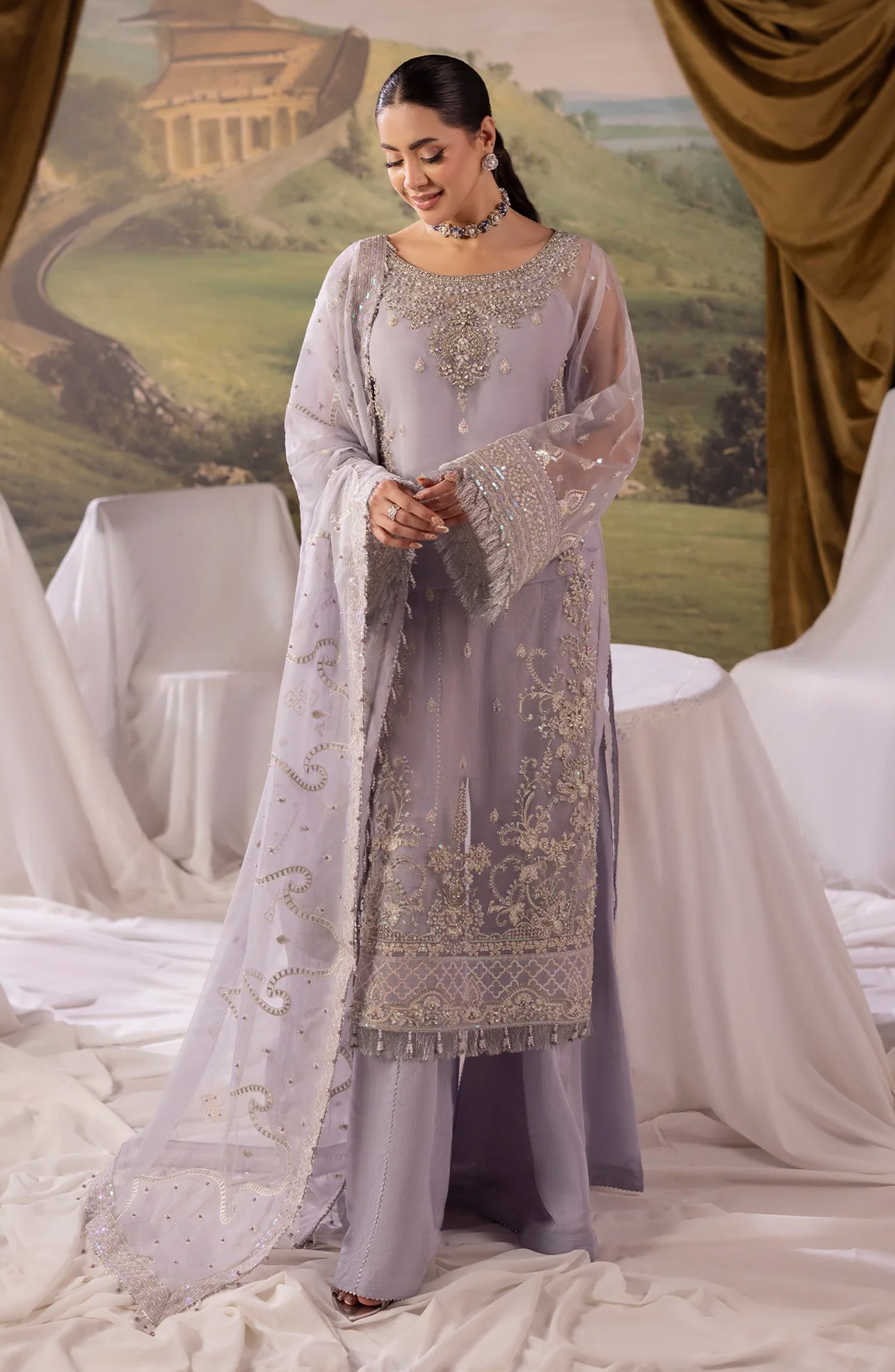 Dehleez by Al Karim Embroidered Organza Unstitched 3 Piece Suit - DL-52 - AK26DLZ - Purple - Formal Collection