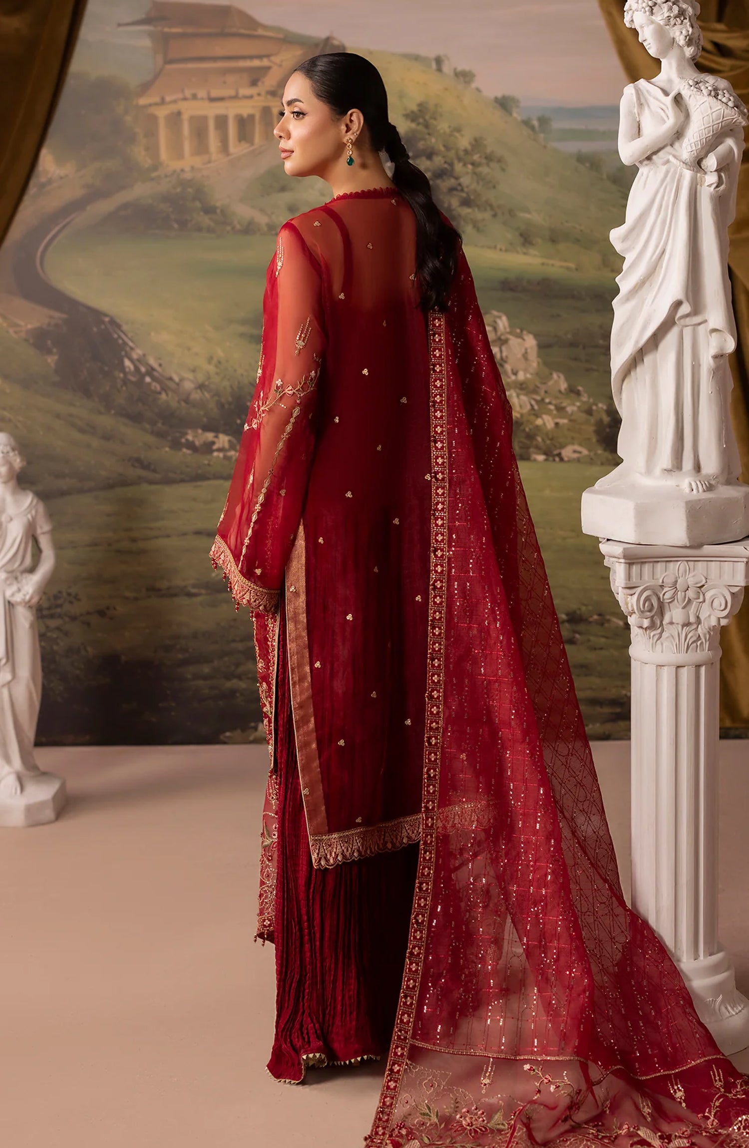 Dehleez by Al Karim Embroidered Organza Unstitched 3 Piece Suit - DL-53 - AK26DLZ - Red - Formal Collection
