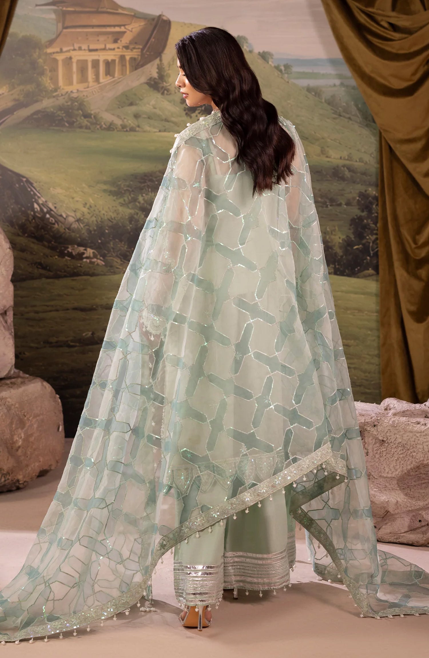 Dehleez by Al Karim Embroidered Organza Unstitched 3 Piece Suit - DL-55 - AK26DLZ - Green - Formal Collection