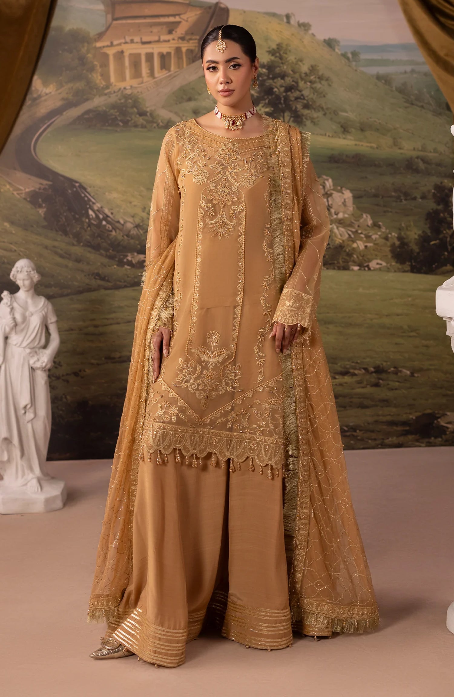 Dehleez by Al Karim Embroidered Organza Unstitched 3 Piece Suit - DL-56 - AK26DLZ - Orange - Formal Collection