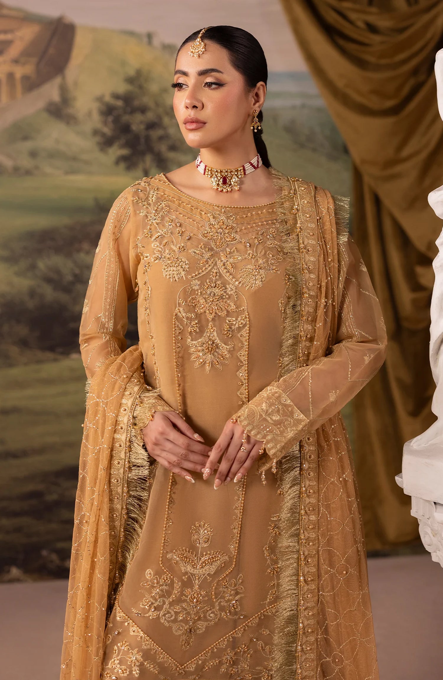 Dehleez by Al Karim Embroidered Organza Unstitched 3 Piece Suit - DL-56 - AK26DLZ - Orange - Formal Collection