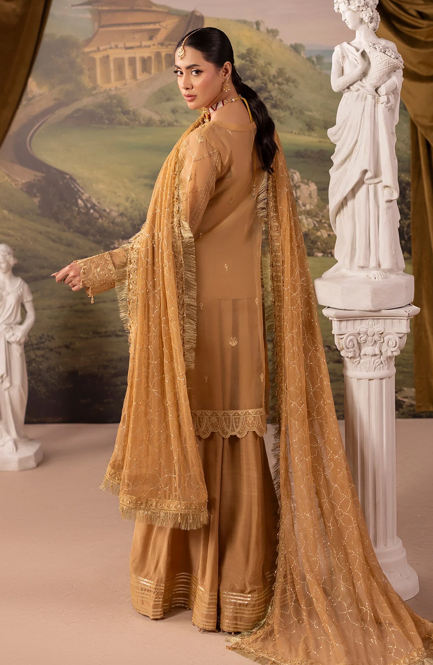 Dehleez by Al Karim Embroidered Organza Unstitched 3 Piece Suit - DL-56 - AK26DLZ - Orange - Formal Collection