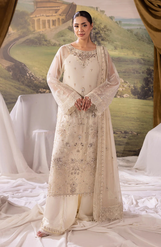 Dehleez by Al Karim Embroidered Organza Unstitched 3 Piece Suit - DL-57 - AK26DLZ - White - Formal Collection