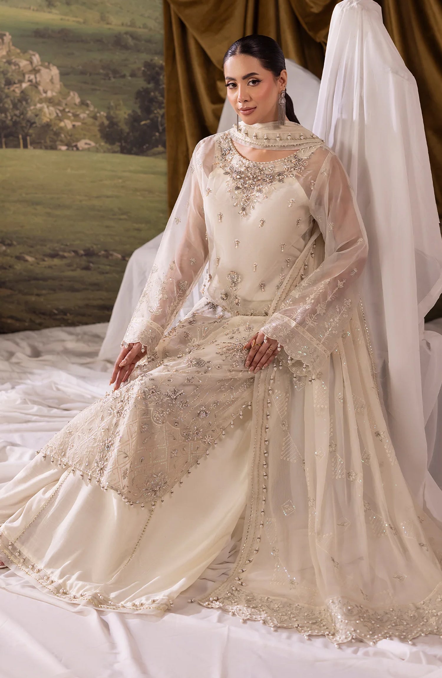 Dehleez by Al Karim Embroidered Organza Unstitched 3 Piece Suit - DL-57 - AK26DLZ - White - Formal Collection