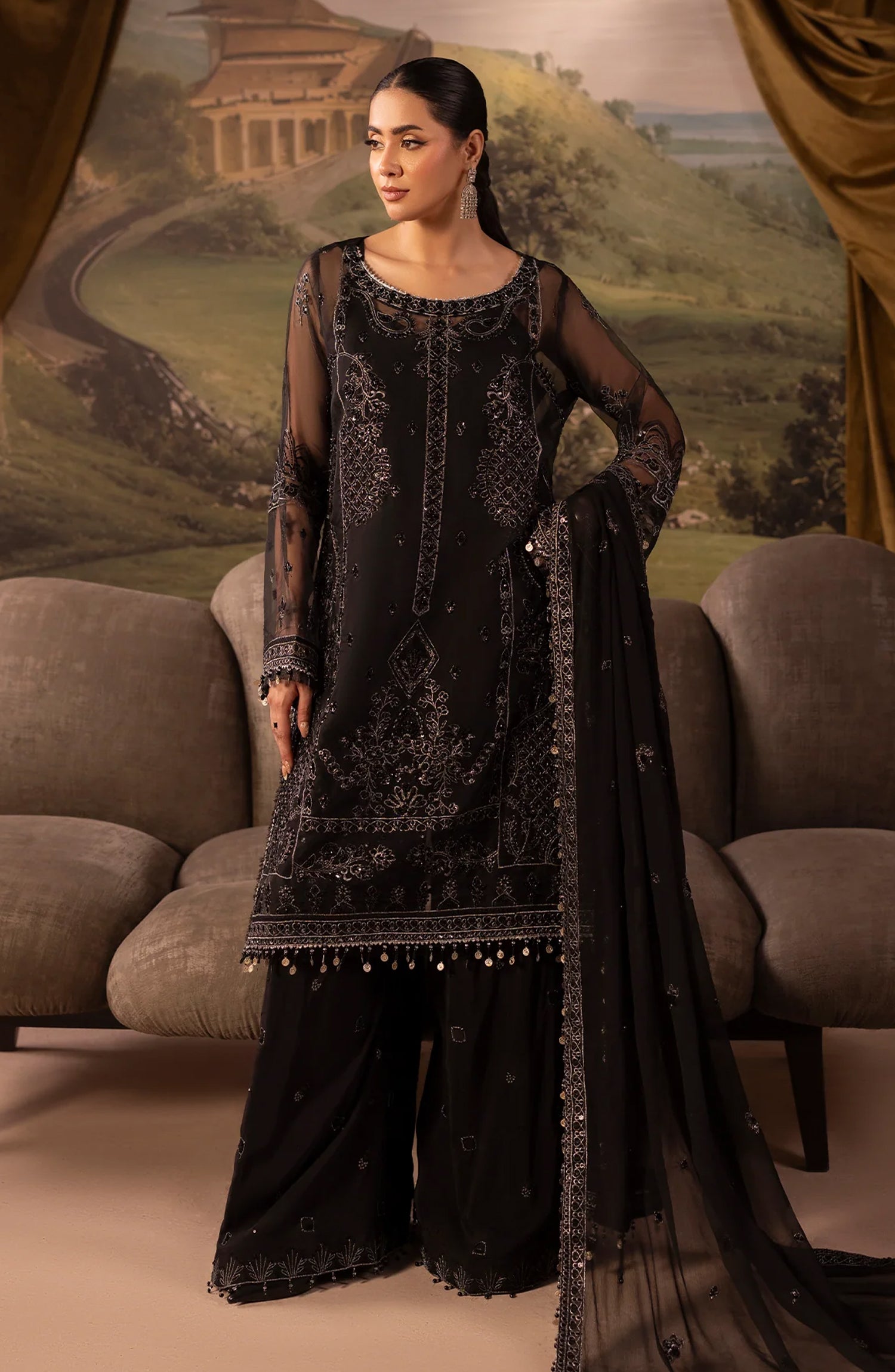 Dehleez by Al Karim Embroidered Organza Unstitched 3 Piece Suit - DL-58 - AK26DLZ - Black - Formal Collection