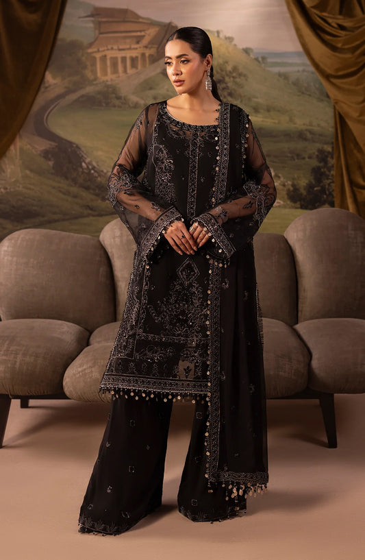 Dehleez by Al Karim Embroidered Organza Unstitched 3 Piece Suit - DL-58 - AK26DLZ - Black - Formal Collection