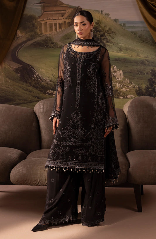Dehleez by Al Karim Embroidered Organza Unstitched 3 Piece Suit - DL-58 - AK26DLZ - Black - Formal Collection