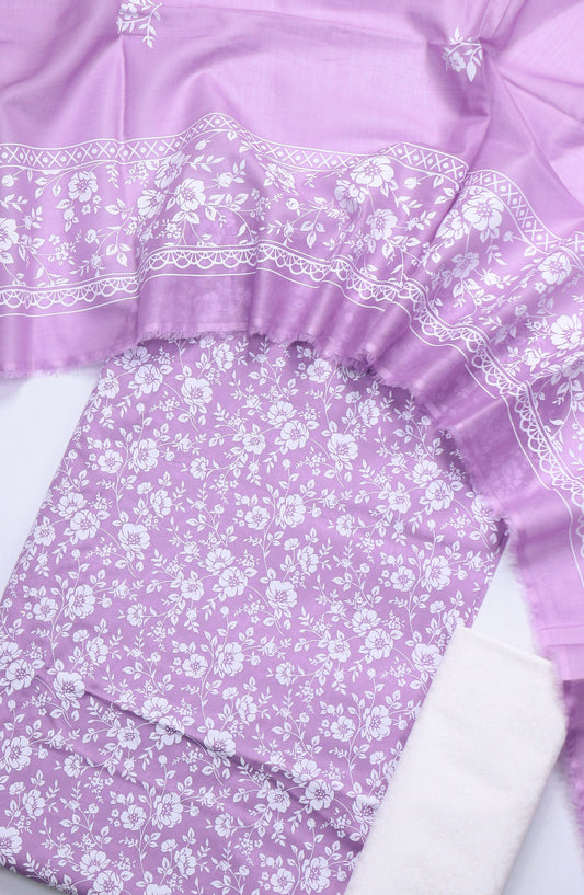 Bin Saeed Printed Lawn Unstitched 3 Piece Suit - Design-01 - BS25ULN - Purple - Summer Collection