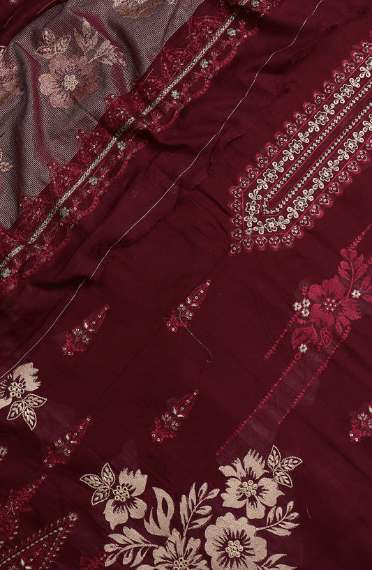Amna Khadija Elegance Exclusive Embroidered Bana Dora Lawn Unstitched 3 Piece Suit - Design-01 - AM25EXB - Red - Summer Collection