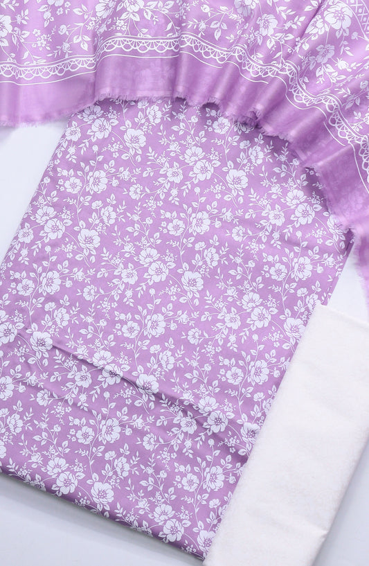 Bin Saeed Printed Lawn Unstitched 3 Piece Suit - Design-01 - BS25ULN - Purple - Summer Collection