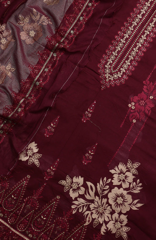 Amna Khadija Elegance Exclusive Embroidered Bana Dora Lawn Unstitched 3 Piece Suit - Design-01 - AM25EXB - Red - Summer Collection