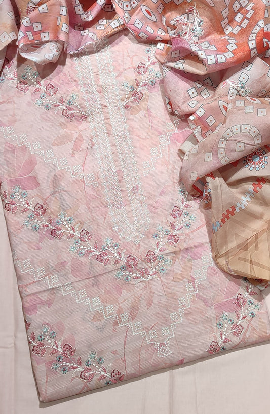 Amna Khadija Premium Cross Stitch Embroidered Lawn Unstitched 3 Piece Suit - Design-01 - AM25PRCS - Pink - Summer Collection