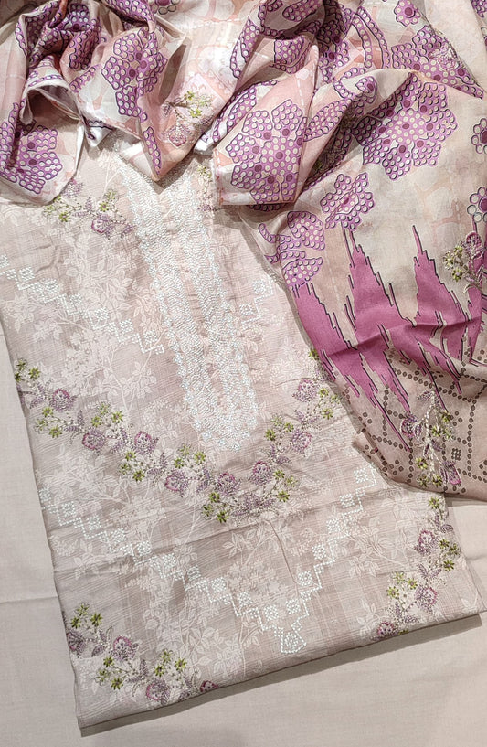 Amna Khadija Premium Cross Stitch Embroidered Lawn Unstitched 3 Piece Suit - Design-02 - AM25PRCS - Peach - Summer Collection