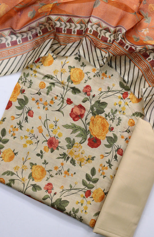 Bin Saeed Printed Lawn Unstitched 3 Piece Suit - Design-02 - BS25ULN - Beige - Summer Collection