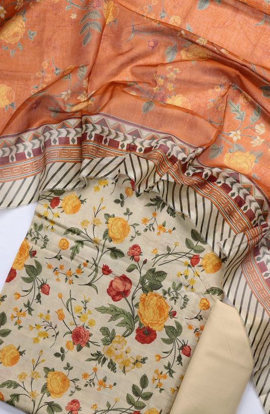 Bin Saeed Printed Lawn Unstitched 3 Piece Suit - Design-02 - BS25ULN - Beige - Summer Collection