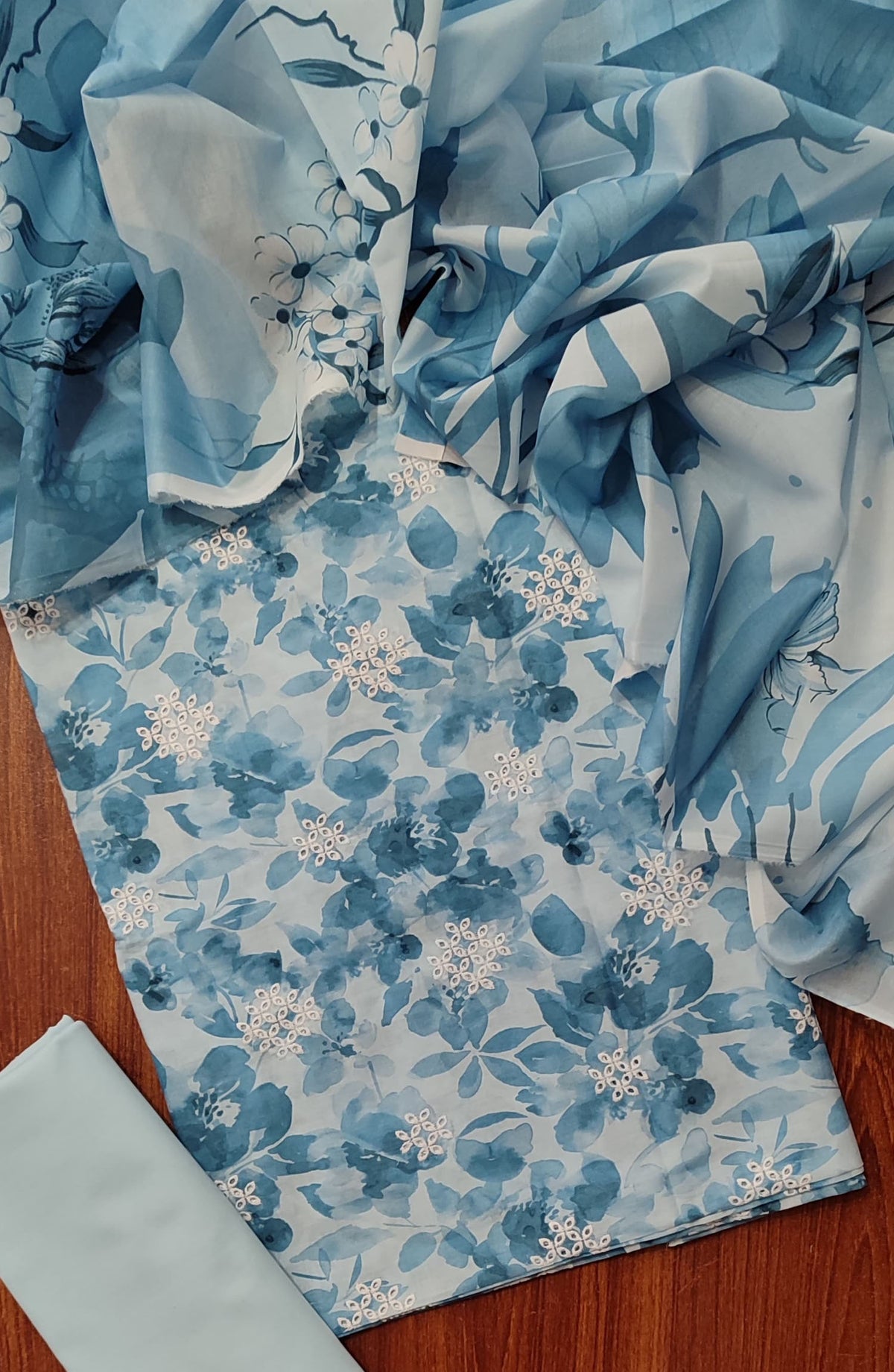 Amna Khadija Premium Chikankari Booti Embroidered Slub Lawn Unstitched 3 Piece Suit - Design-02 - AM25PRM - Blue - Summer Collection