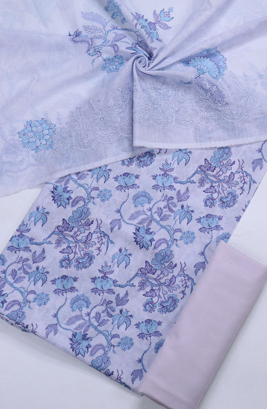 Amna Khadija Minza Embroidered Lawn Unstitched 3 Piece Suit - Design-03 - AM25MINZ - Blue - Summer Collection