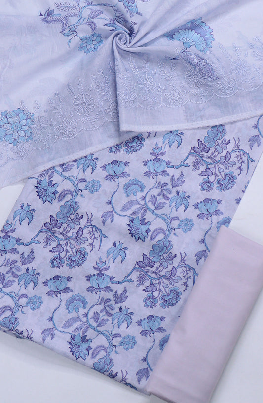 Amna Khadija Minza Embroidered Lawn Unstitched 3 Piece Suit - Design-03 - AM25MINZ - Blue - Summer Collection