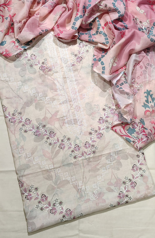 Amna Khadija Premium Cross Stitch Embroidered Lawn Unstitched 3 Piece Suit - Design-03 - AM25PRCS - Pink - Summer Collection