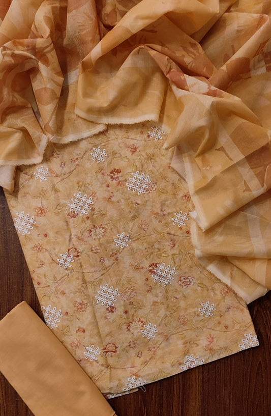 Amna Khadija Premium Chikankari Booti Embroidered Slub Lawn Unstitched 3 Piece Suit - Design-03 - AM25PRM - Orange - Summer Collection