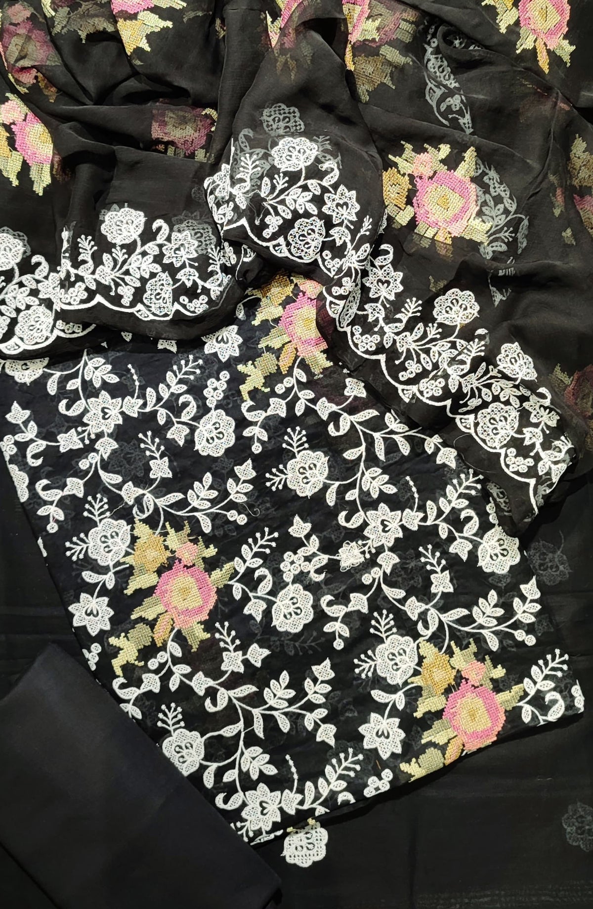 Amna Khadija Exclusive Cross Stitch Embroidered Lawn Unstitched 3 Piece Suit - Design-03 - AM25CRST - Black - Summer Collection