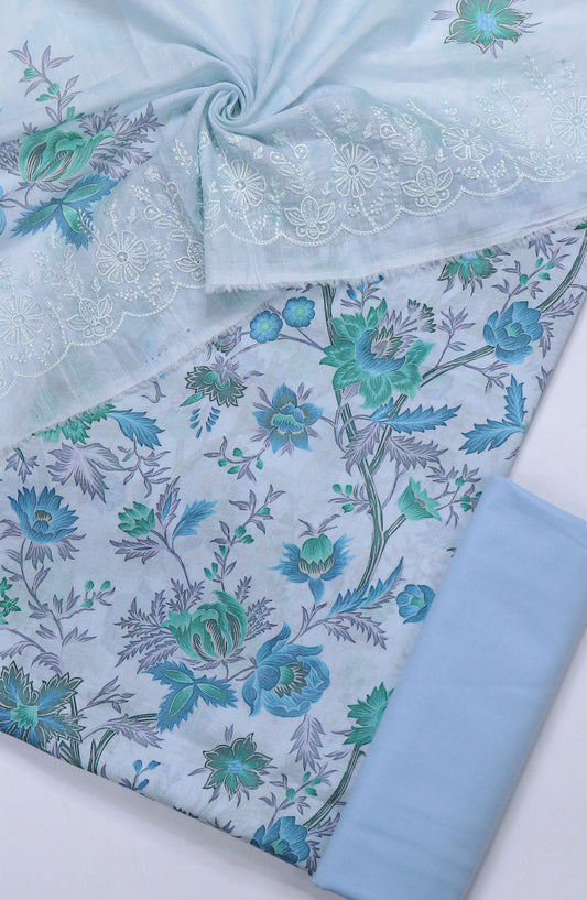 Amna Khadija Minza Embroidered Lawn Unstitched 3 Piece Suit - Design-04 - AM25MINZ - Sky Blue - Summer Collection