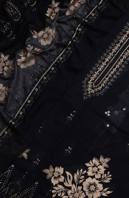 Amna Khadija Elegance Exclusive Embroidered Bana Dora Lawn Unstitched 3 Piece Suit - Design-04 - AM25EXB - Black - Summer Collection