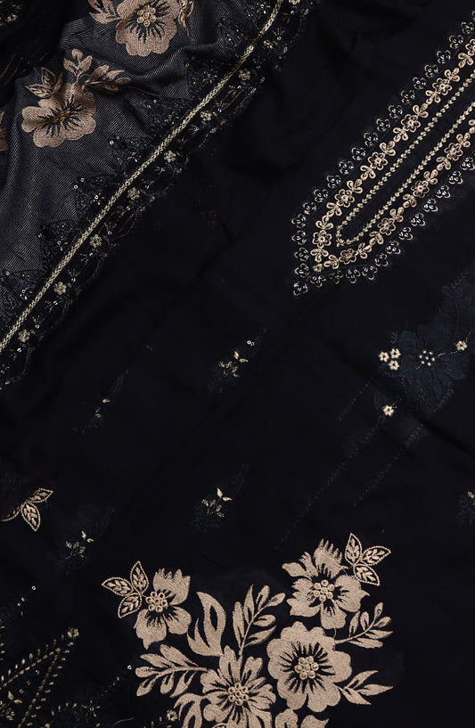 Amna Khadija Elegance Exclusive Embroidered Bana Dora Lawn Unstitched 3 Piece Suit - Design-04 - AM25EXB - Black - Summer Collection
