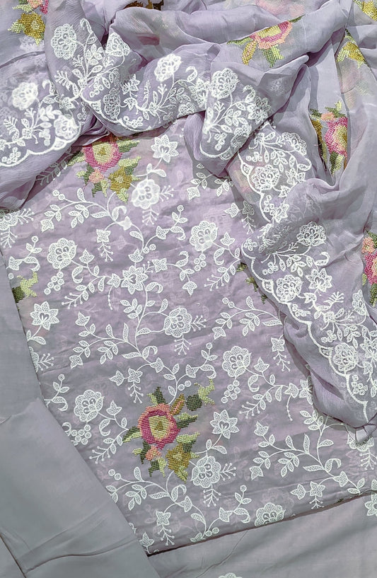 Amna Khadija Exclusive Cross Stitch Embroidered Lawn Unstitched 3 Piece Suit - Design-04 - AM25CRST - Purple - Summer Collection