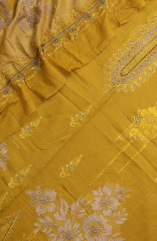 Amna Khadija Elegance Exclusive Embroidered Bana Dora Lawn Unstitched 3 Piece Suit - Design-05 - AM25EXB - Mustard - Summer Collection