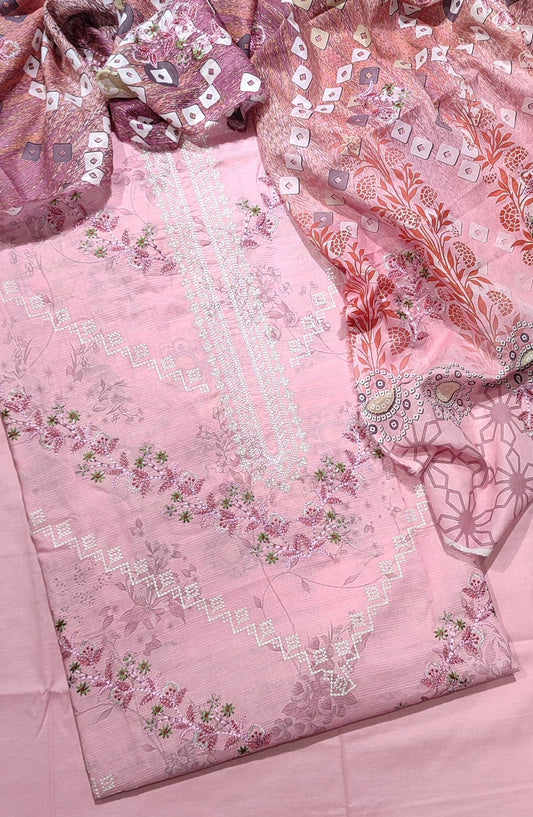 Amna Khadija Premium Cross Stitch Embroidered Lawn Unstitched 3 Piece Suit - Design-05 - AM25PRCS - Pink - Summer Collection
