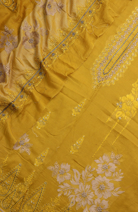 Amna Khadija Elegance Exclusive Embroidered Bana Dora Lawn Unstitched 3 Piece Suit - Design-05 - AM25EXB - Mustard - Summer Collection