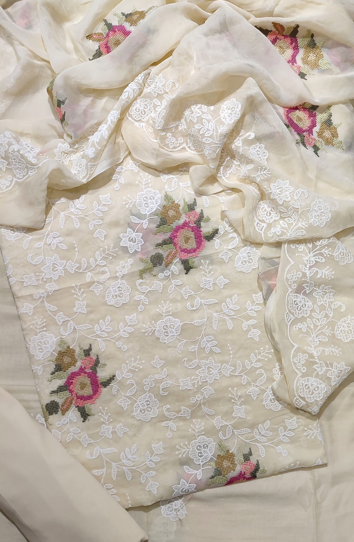 Amna Khadija Exclusive Cross Stitch Embroidered Lawn Unstitched 3 Piece Suit - Design-05 - AM25CRST - Lemon - Summer Collection