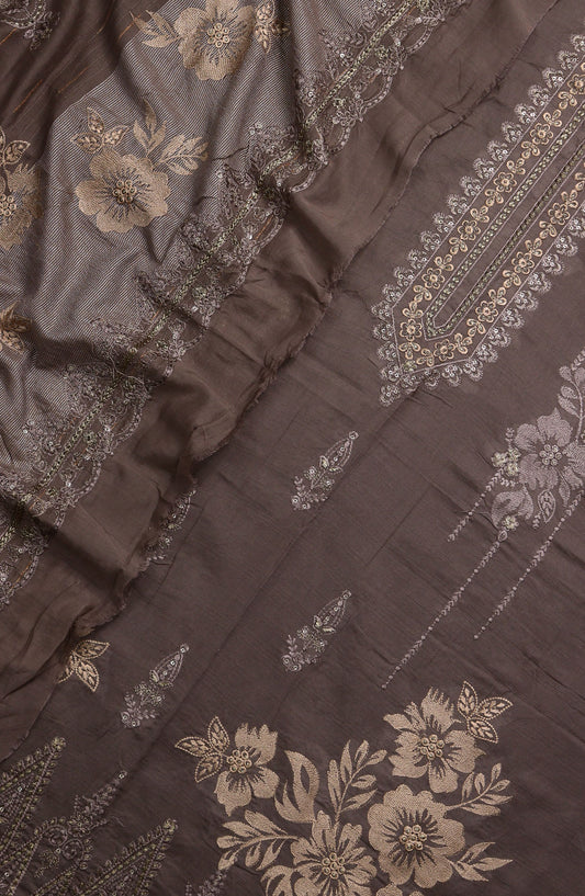 Amna Khadija Elegance Exclusive Embroidered Bana Dora Lawn Unstitched 3 Piece Suit - Design-06 - AM25EXB - Brown - Summer Collection