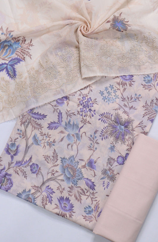 Amna Khadija Minza Embroidered Lawn Unstitched 3 Piece Suit - Design-06 - AM25MINZ - Peach - Summer Collection