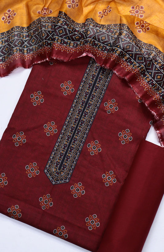 Bin Saeed Printed Lawn Unstitched 3 Piece Suit - Design-06 - BS25ULN - Maroon - Summer Collection