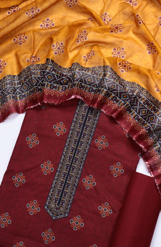 Bin Saeed Printed Lawn Unstitched 3 Piece Suit - Design-06 - BS25ULN - Maroon - Summer Collection