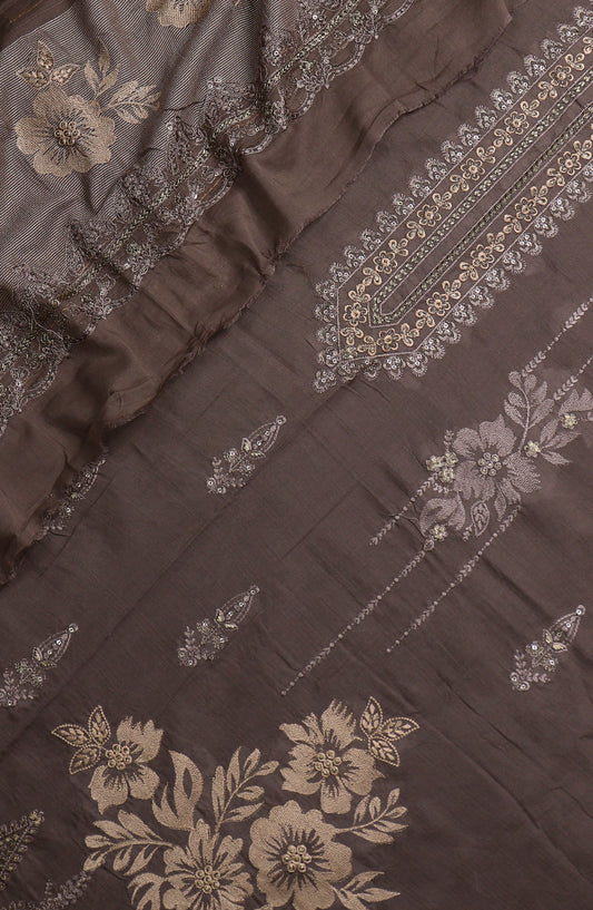 Amna Khadija Elegance Exclusive Embroidered Bana Dora Lawn Unstitched 3 Piece Suit - Design-06 - AM25EXB - Brown - Summer Collection