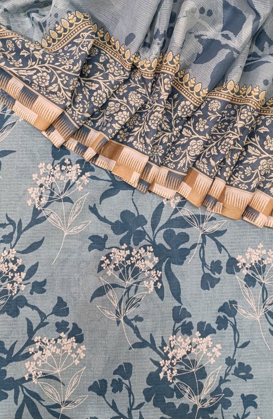 Amna Khadija Full Suit Dupatta Printed Bana Dora Lawn Unstitched 3 Piece Suit - Design-06 - AM25KFLS - Light Blue - Summer Collection