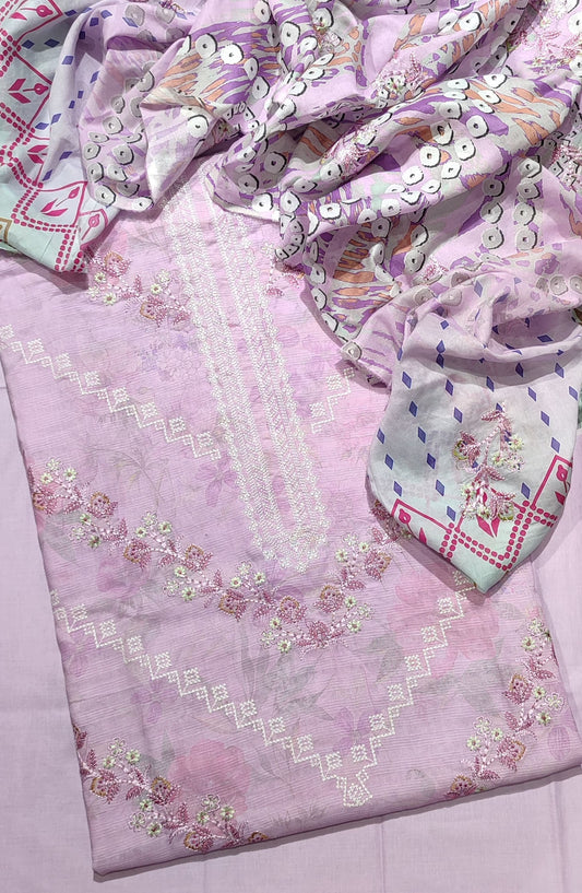 Amna Khadija Premium Cross Stitch Embroidered Lawn Unstitched 3 Piece Suit - Design-06 - AM25PRCS - Pink - Summer Collection