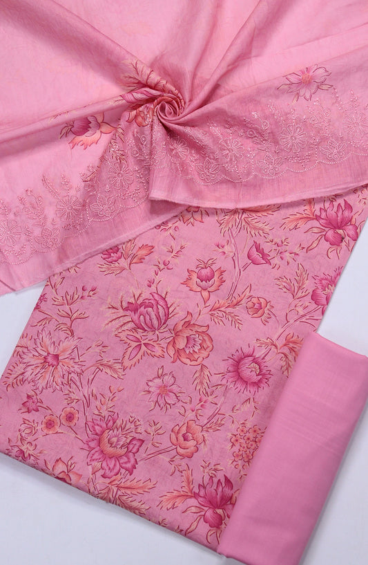 Amna Khadija Minza Embroidered Lawn Unstitched 3 Piece Suit - Design-07 - AM25MINZ - Pink - Summer Collection