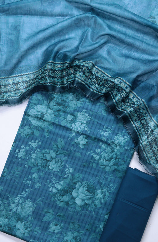 Bin Saeed Printed Lawn Unstitched 3 Piece Suit - Design-07 - BS25ULN - Blue - Summer Collection