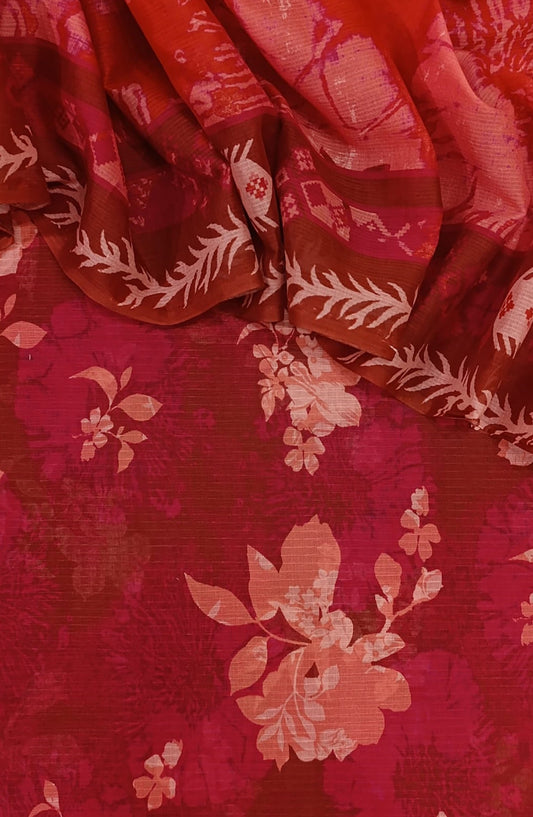 Amna Khadija Full Suit Dupatta Printed Bana Dora Lawn Unstitched 3 Piece Suit - Design-07 - AM25KFLS - Red - Summer Collection
