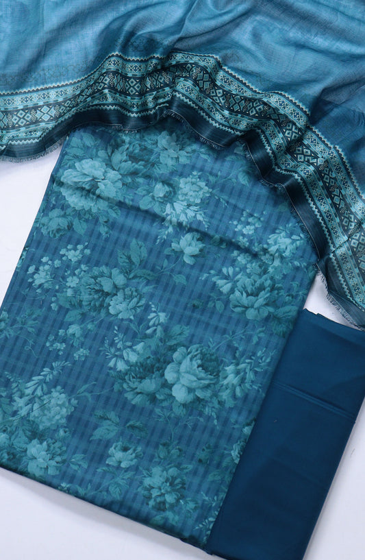 Bin Saeed Printed Lawn Unstitched 3 Piece Suit - Design-07 - BS25ULN - Blue - Summer Collection