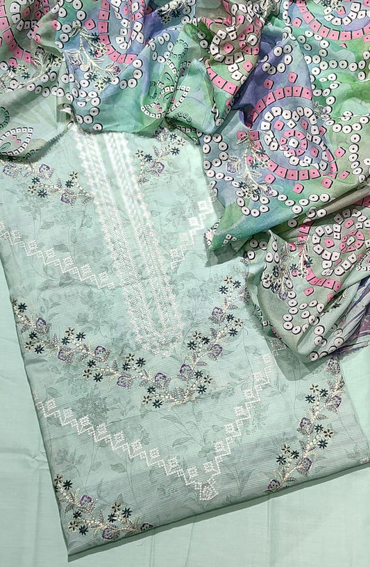 Amna Khadija Premium Cross Stitch Embroidered Lawn Unstitched 3 Piece Suit - Design-07 - AM25PRCS - Green - Summer Collection