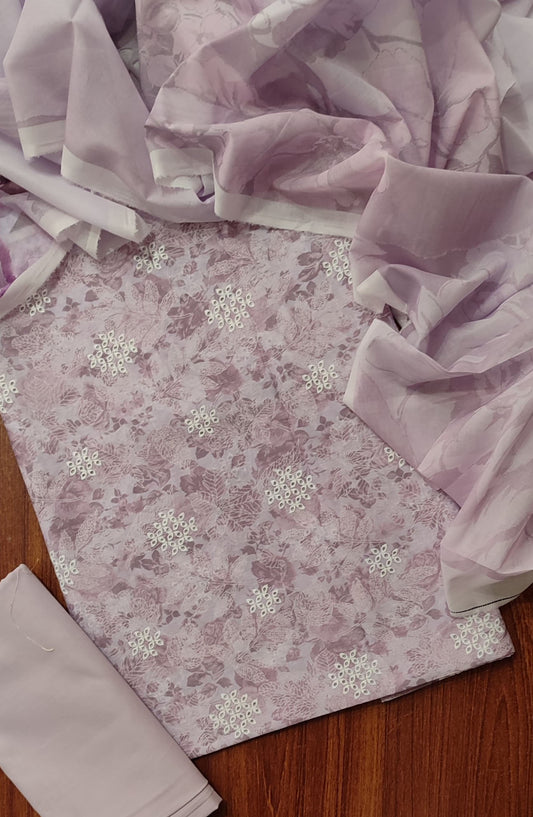 Amna Khadija Premium Chikankari Booti Embroidered Slub Lawn Unstitched 3 Piece Suit - Design-07 - AM25PRM - Purple - Summer Collection