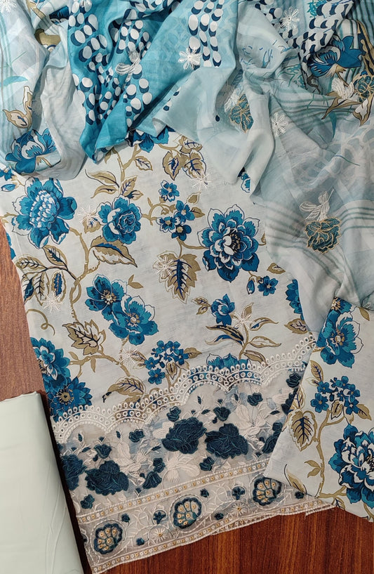 Shahzeen by Amna Khadija Printed and Embroidered Bana Dora Lawn Unstitched 3 Piece Suit - Design-08 - AM25SHAZ - Blue - Summer Collection