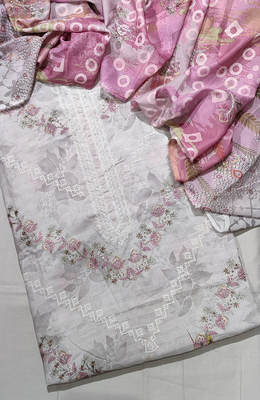 Amna Khadija Premium Cross Stitch Embroidered Lawn Unstitched 3 Piece Suit - Design-08 - AM25PRCS - Grey - Summer Collection