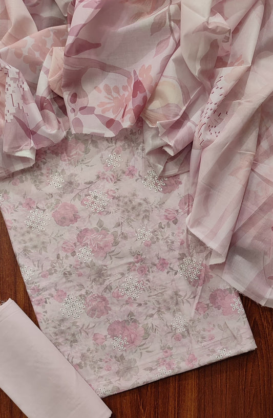 Amna Khadija Premium Chikankari Booti Embroidered Slub Lawn Unstitched 3 Piece Suit - Design-09 - AM25PRM - Pink - Summer Collection