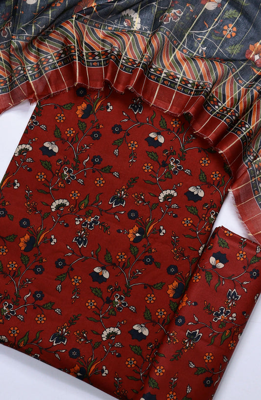 Bin Saeed Printed Lawn Unstitched 3 Piece Suit - Design-12 - BS25ULN - Red - Summer Collection